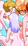 Cute girl anime orgy in a bubblebath