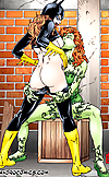 Green babe sucks batgirls tiny bat tits until she
