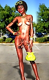 Naked tranny from the hood stands erect in the wal